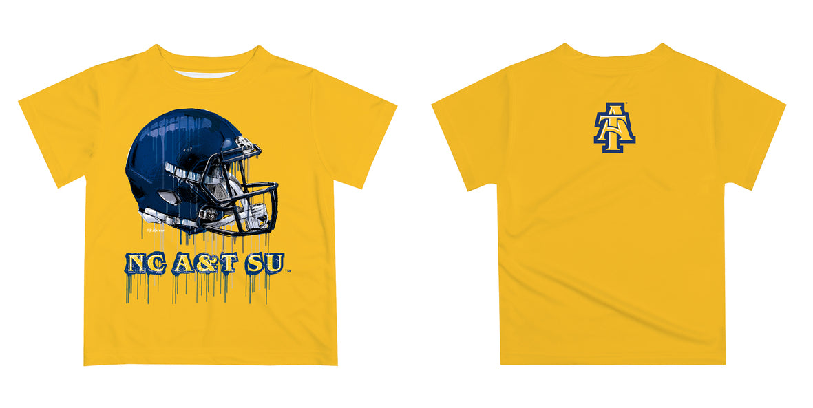 North Carolina A&T Aggies Original Dripping Football Helmet Gold T-Shirt by Vive La Fete - Vive La Fête - Online Apparel Store