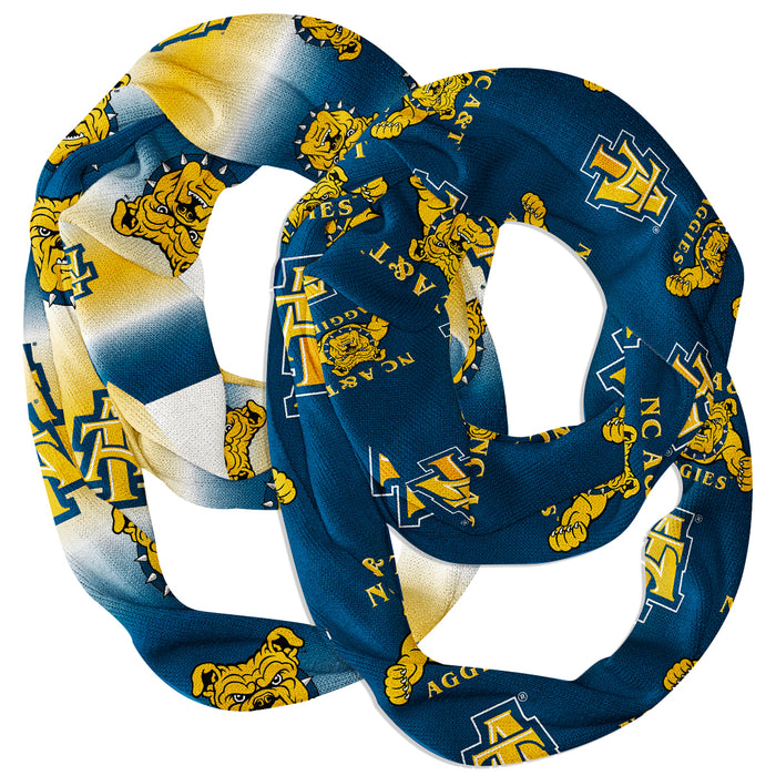 North Carolina A&T Aggies Vive La Fete All Over Logo Collegiate Women Set of 2 Light Weight Ultra Soft Infinity Scarfs