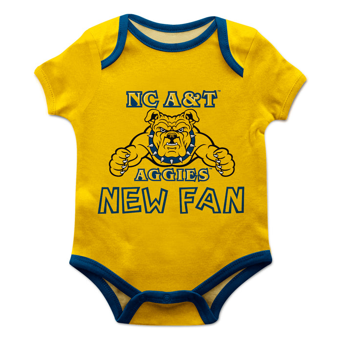 North Carolina A&T Aggies Vive La Fete Infant Game Day Gold Short Sleeve Onesie New Fan Logo and Mascot Bodysuit