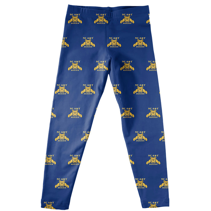 North Carolina A&T Aggies Vive La Fete Girls Game Day All Over Logo Elastic Waist Classic Play Blue Leggings Tights