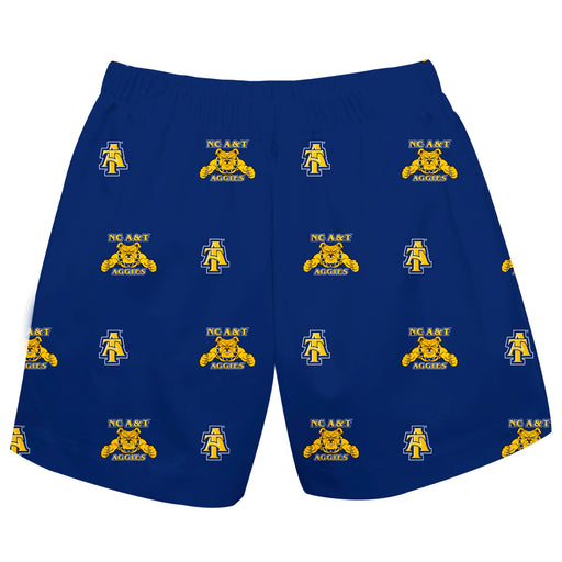 North Carolina A&T Aggies Vive La Fete Boys Game Day All Over Logo Elastic Waist Classic Play Blue Pull On Short