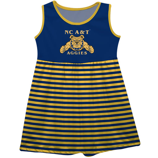 North Carolina A&T Aggies Vive La Fete Girls Game Day Sleeveless Tank Dress Solid Blue Logo Stripes on Skirt