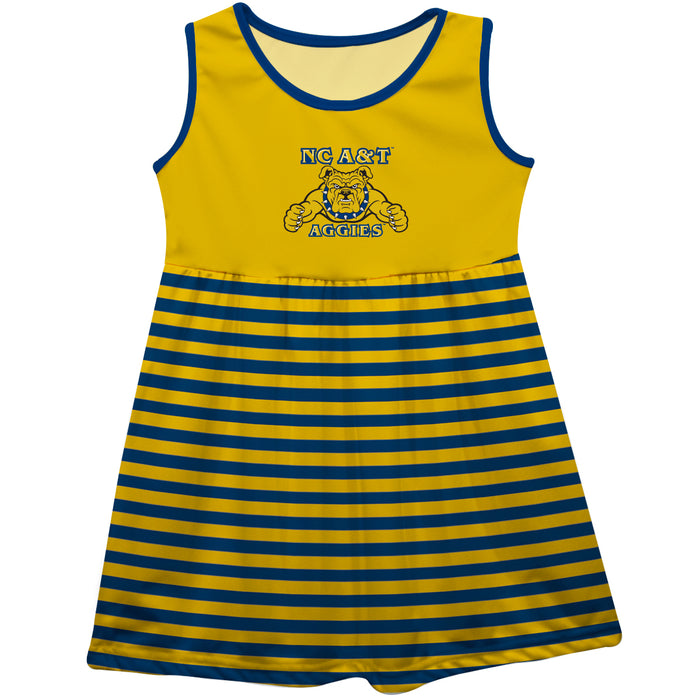 North Carolina A&T Aggies Vive La Fete Girls Game Day Sleeveless Tank Dress Solid Gold Logo Stripes on Skirt