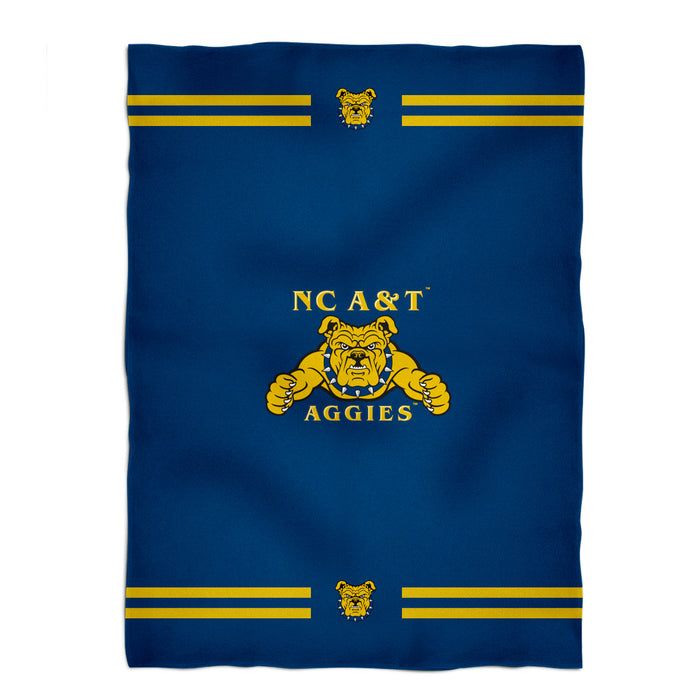 North Carolina A&T Aggies Vive La Fete Game Day Warm Lightweight Fleece Blue Throw Blanket 40 x 58 Logo and Stripes