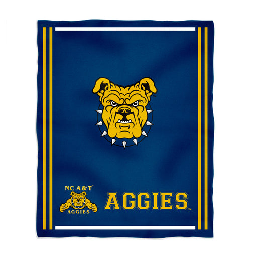 North Carolina A&T Aggies Vive La Fete Kids Game Day Blue Plush Soft Minky Blanket 36 x 48 Mascot