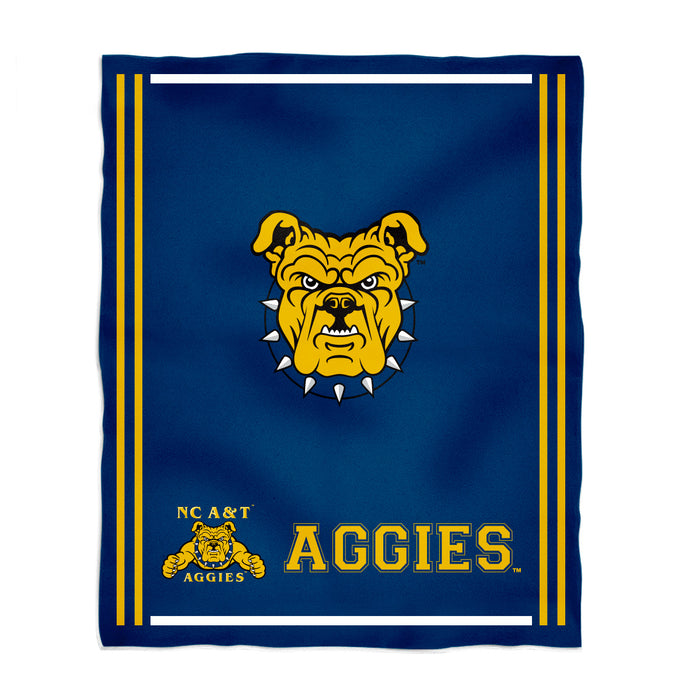 North Carolina A&T Aggies Vive La Fete Kids Game Day Blue Plush Soft Minky Blanket 36 x 48 Mascot