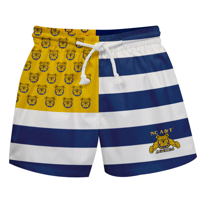 North Carolina A&T Aggies Vive La Fete Game Day Blue White Gold Flag Swimtrunks V1