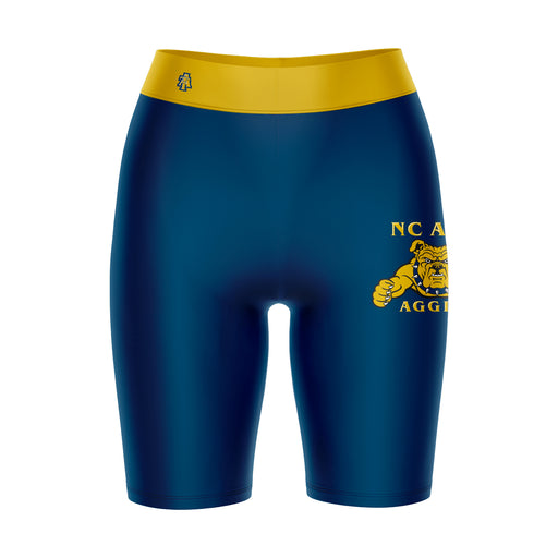 North Carolina A&T Aggies Vive La Fete Game Day Logo on Thigh and Waistband Blue and Gold Women Bike Short 9 Inseam