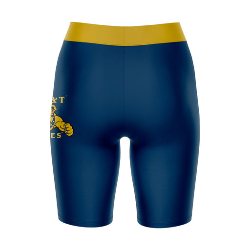 North Carolina A&T Aggies Vive La Fete Game Day Logo on Thigh and Waistband Blue and Gold Women Bike Short 9 Inseam - Vive La Fête - Online Apparel Store