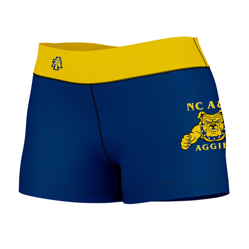 North Carolina A&T Aggies Vive La Fete Logo on Thigh & Waistband Blue Gold Women Yoga Booty Workout Shorts 3.75 Inseam