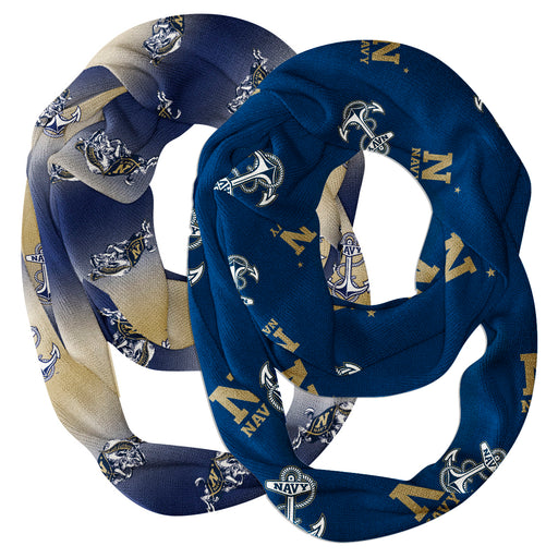 US Naval Academy Midshipmen Vive La Fete All Over Logo Women Set of 2 Light Weight Ultra Soft Infinity Scarfs