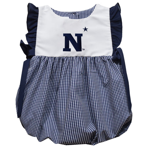 US Naval Academy Midshipmen Embroidered Navy Gingham Short Sleeve Girls Bubble