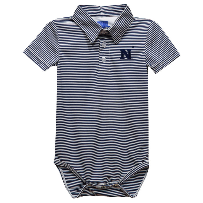 US Naval Academy Midshipmen Embroidered Navy Stripe Knit Polo Onesie