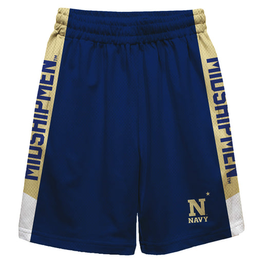 US Naval Academy Midshipmen Vive La Fete Game Day Navy Stripes Boys Solid Gold Athletic Mesh Short