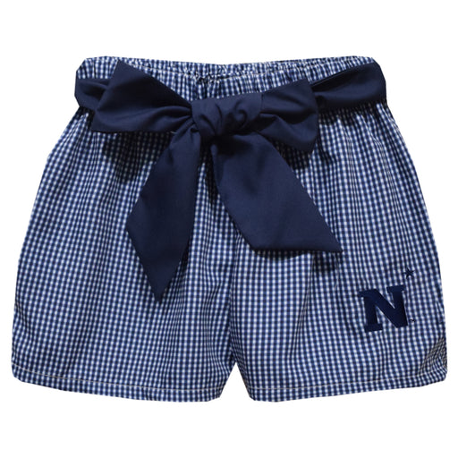 US Naval Academy Midshipmen Embroidered Navy Gingham Girls Short with Sash