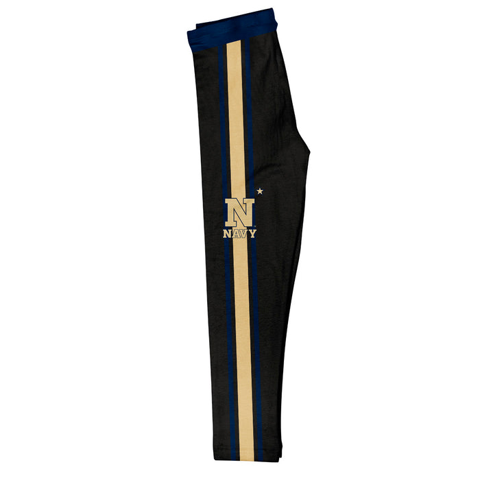 US Naval Academy Midshipmen Vive La Fete Girls Game Day Black with Navy Stripes Leggings Tights