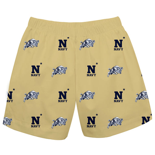 US Naval Academy Midshipmen Vive La Fete Boys Game Day All Over Logo Elastic Waist Classic Play Gold Pull On Short