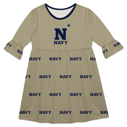 US Naval Academy Midshipmen Vive La Fete Girls Game Day 3/4 Sleeve Solid Gold All Over Logo on Skirt
