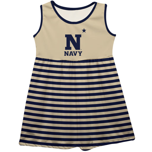 US Naval Academy Midshipmen Vive La Fete Girls Game Day Sleeveless Tank Dress Solid Gold Logo Stripes on Skirt
