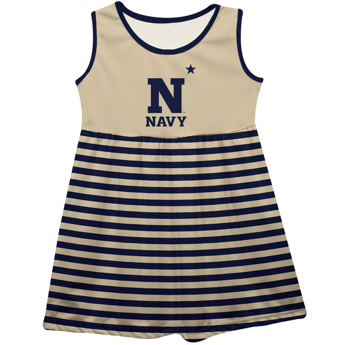 US Naval Academy Midshipmen Vive La Fete Girls Game Day Sleeveless Tank Dress Solid Gold Logo Stripes on Skirt