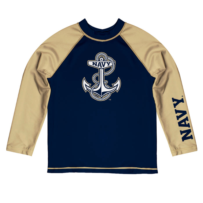 US Naval Academy Midshipmen Vive La Fete Navy and Gold Long Sleeve Raglan Rashguard