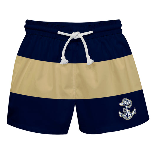US Naval Academy Midshipmen Vive La Fete Navy Gold Stripes Swimtrunks V2