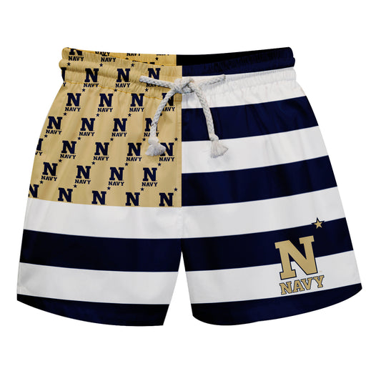 US Naval Academy Midshipmen Vive La Fete Game Day Navy White Gold Flag Swimtrunks V1