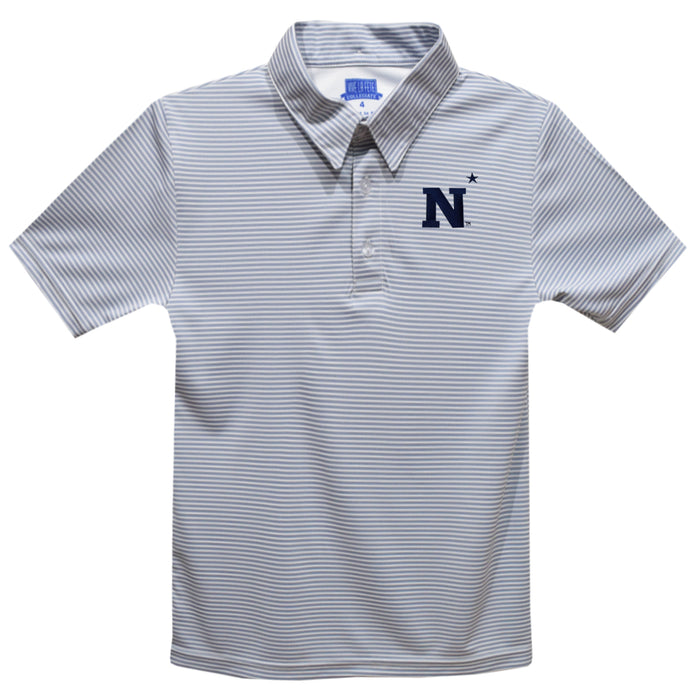 US Naval Academy Midshipmen Embroidered Gray Stripes Short Sleeve Polo Box Shirt
