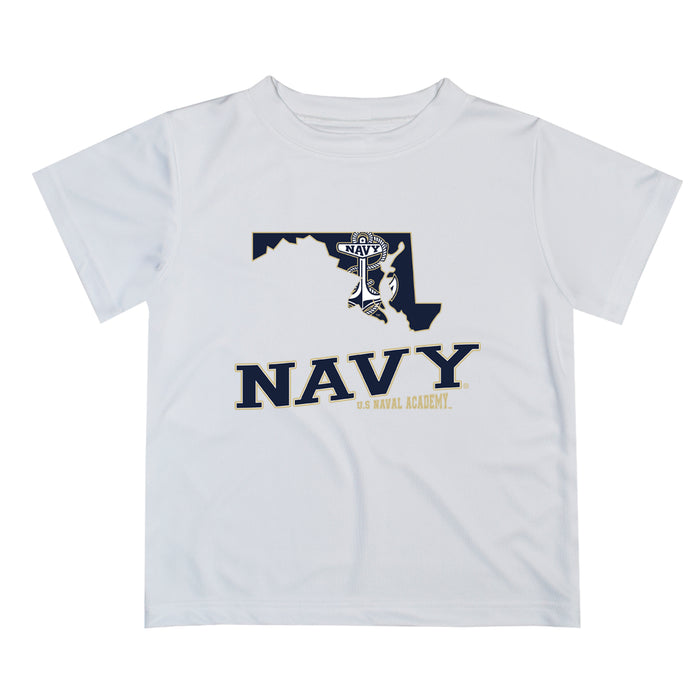 US Naval Academy Midshipmen Vive La Fete State Map White Short Sleeve Tee Shirt