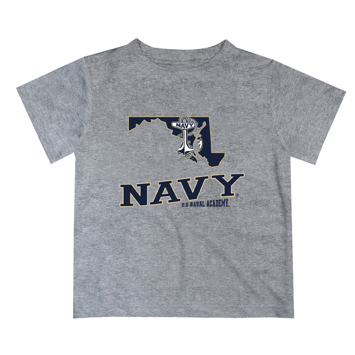 US Naval Academy Midshipmen Vive La Fete State Map Heather Gray Short Sleeve Tee Shirt