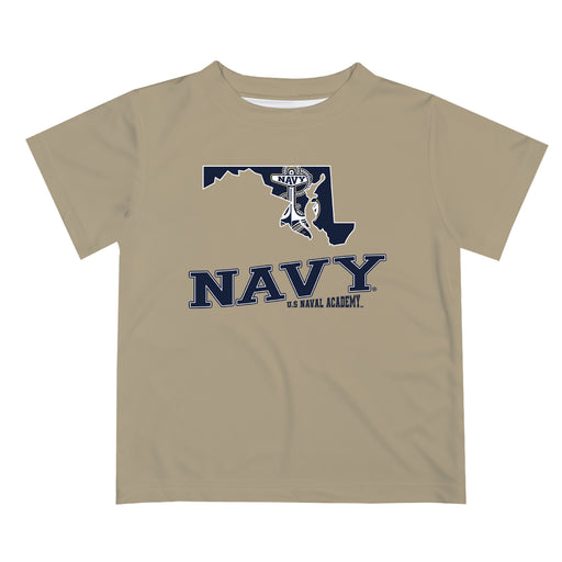 US Naval Academy Midshipmen Vive La Fete State Map Gold Short Sleeve Tee Shirt
