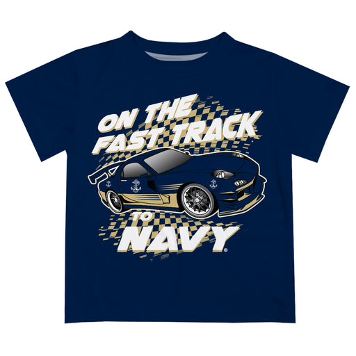 US Naval Academy Midshipmen Vive La Fete Fast Track Boys Game Day Navy Short Sleeve Tee