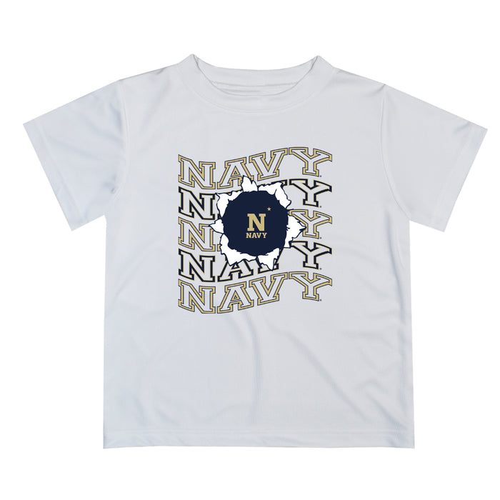 US Naval Academy Midshipmen Vive La Fete  White Art V1 Short Sleeve Tee Shirt