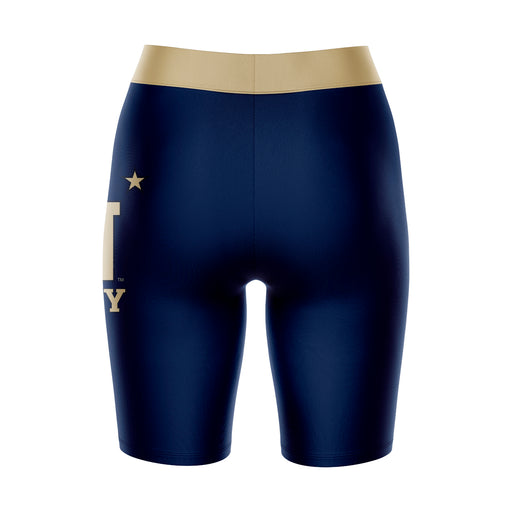 US Naval Academy Midshipmen Vive La Fete Game Day Logo on Thigh and Waistband Navy and Gold Women Bike Short 9 Inseam - Vive La Fête - Online Apparel Store