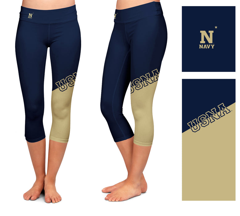 Naval Academy Midshipmen Vive La Fete Game Day Collegiate Leg Color Block Women Navy Gold Capri Leggings - Vive La Fête - Online Apparel Store