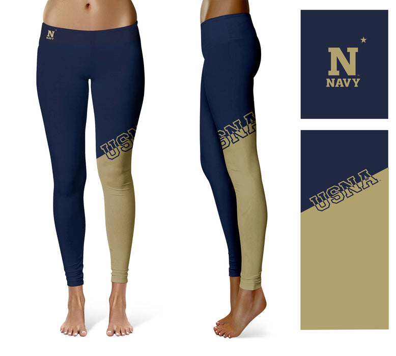 US Naval Naval Academy Midshipmen Vive La Fete Game Day Collegiate Leg Color Block Women Navy Gold Yoga Leggings - Vive La Fête - Online Apparel Store