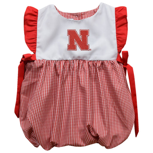 University of Nebraska Huskers Embroidered Red Cardinal Gingham Short Sleeve Girls Bubble