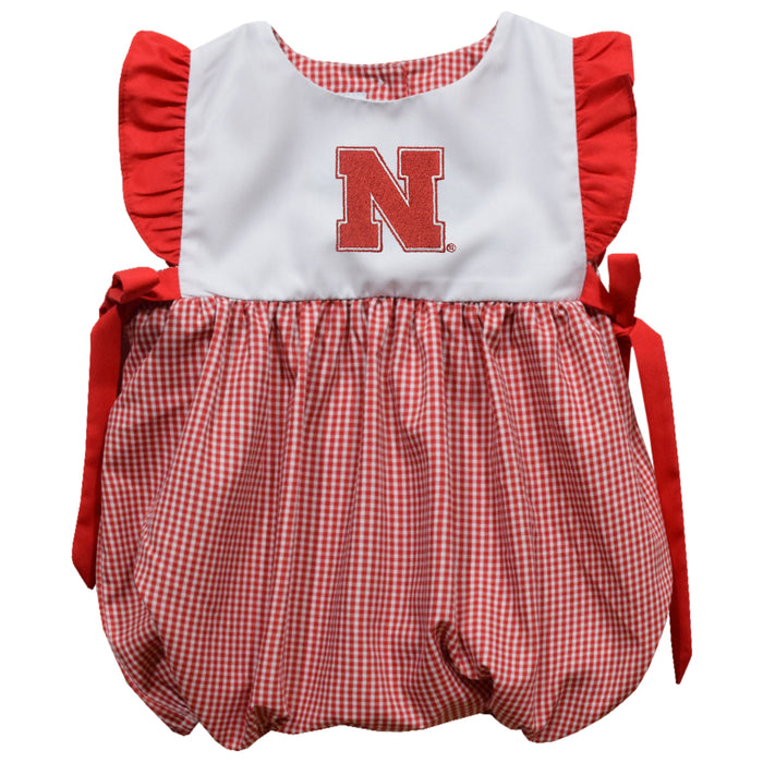University of Nebraska Huskers Embroidered Red Cardinal Gingham Short Sleeve Girls Bubble