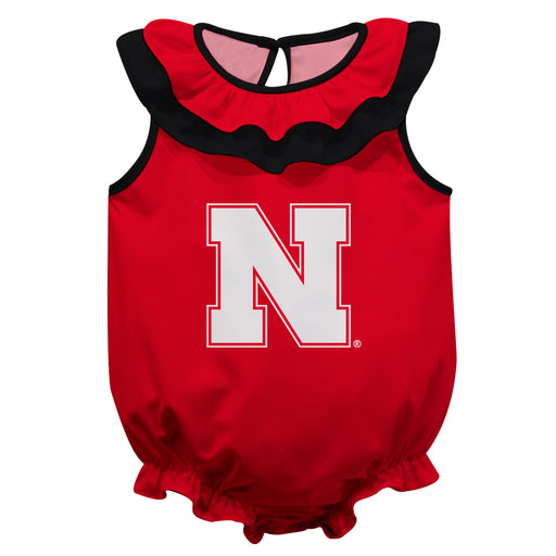University of Nebraska Huskers Red Sleeveless Ruffle Onesie Logo Bodysuit