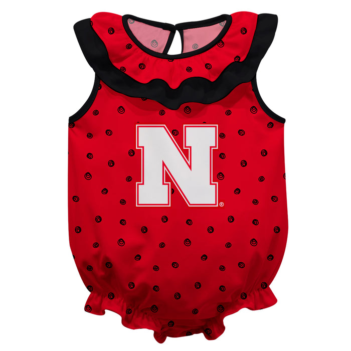 University of Nebraska Huskers Swirls Red Sleeveless Ruffle Onesie Logo Bodysuit