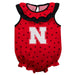 University of Nebraska Huskers Swirls Red Sleeveless Ruffle Onesie Logo Bodysuit