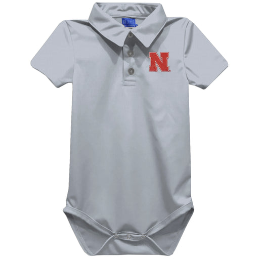 University of Nebraska Huskers Embroidered Gray Solid Knit Polo Onesie