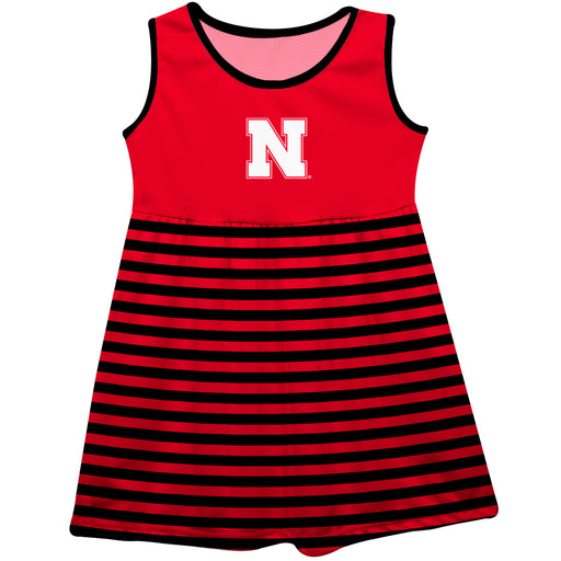 University of Nebraska Huskers Vive La Fete Girls Game Day Sleeveless Tank Dress Solid Red Logo Stripes on Skirt