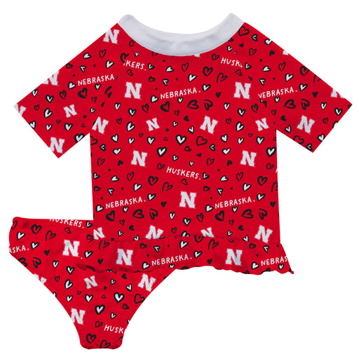 University of Nebraska Huskers Vive La Fete All Over Logo Red Long Sleeve Bikini Set