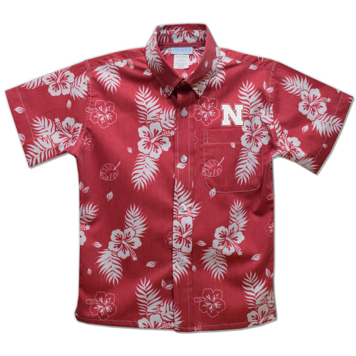 University of Nebraska Huskers Red Hawaiian Short Sleeve Button Down Shirt
