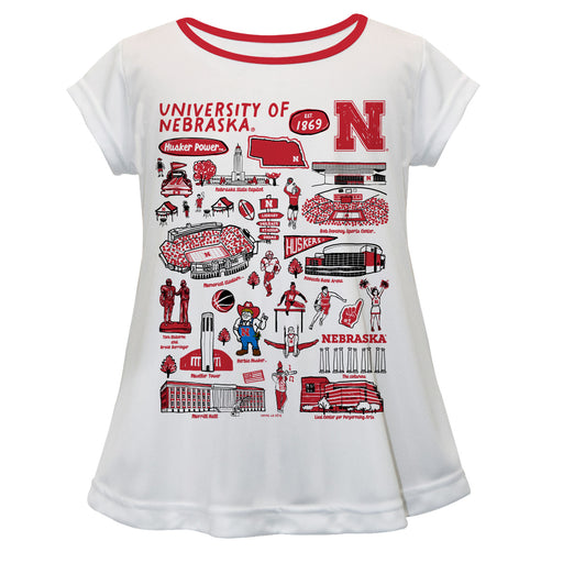 University of Nebraska Huskers Hand Sketched Vive La Fete Impressions Artwork White Short Sleeve Top
