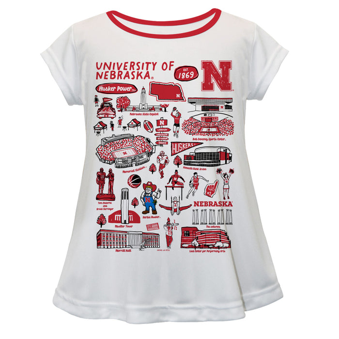 University of Nebraska Huskers Hand Sketched Vive La Fete Impressions Artwork White Short Sleeve Top
