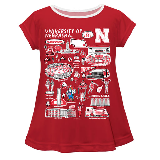 University of Nebraska Huskers Hand Sketched Vive La Fete Impressions Artwork Red Short Sleeve Top