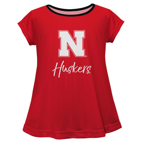 University of Nebraska Huskers Vive La Fete Girls Game Day Short Sleeve Red Top with School Logo and Name
