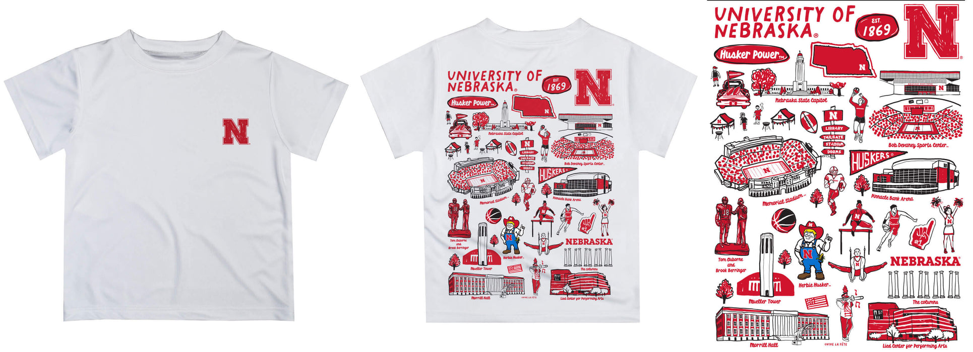 University of Nebraska Huskers Hand Sketched Vive La Fete Impressions Artwork Boys Red Short Sleeve Tee Shirt - Vive La Fête - Online Apparel Store